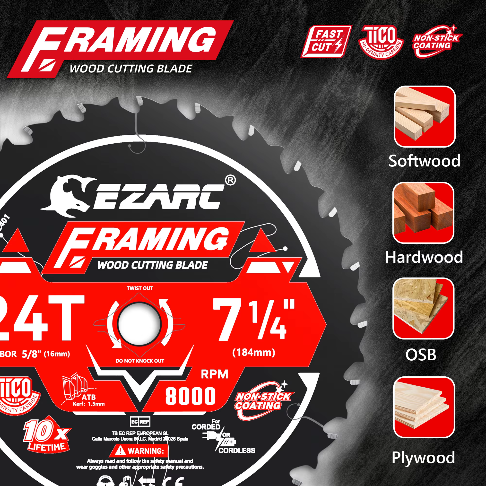 Lames de scie circulaire 7-1/4 pouces 24T/40T/60T