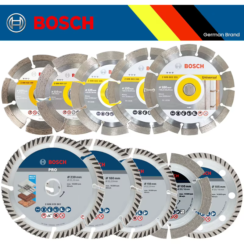 Bosch disques de coupe diamantés universels lames de scie circulaire pour marbre pour couper la pierre béton renforcé roues 105/125/180/230mm