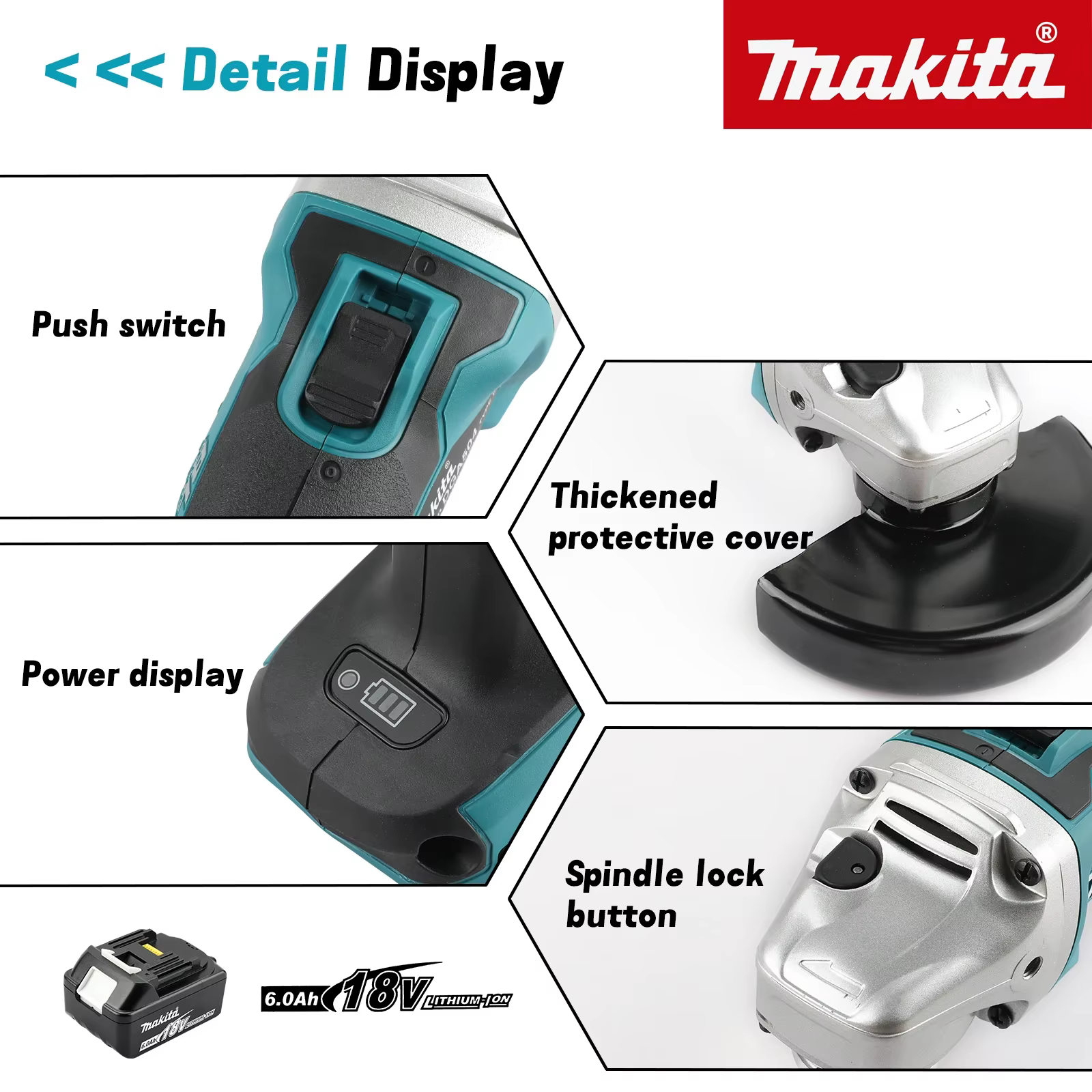 Meuleuse d'angle sans fil Makita DGA504 18V 6.0Ah 125mm au lithium