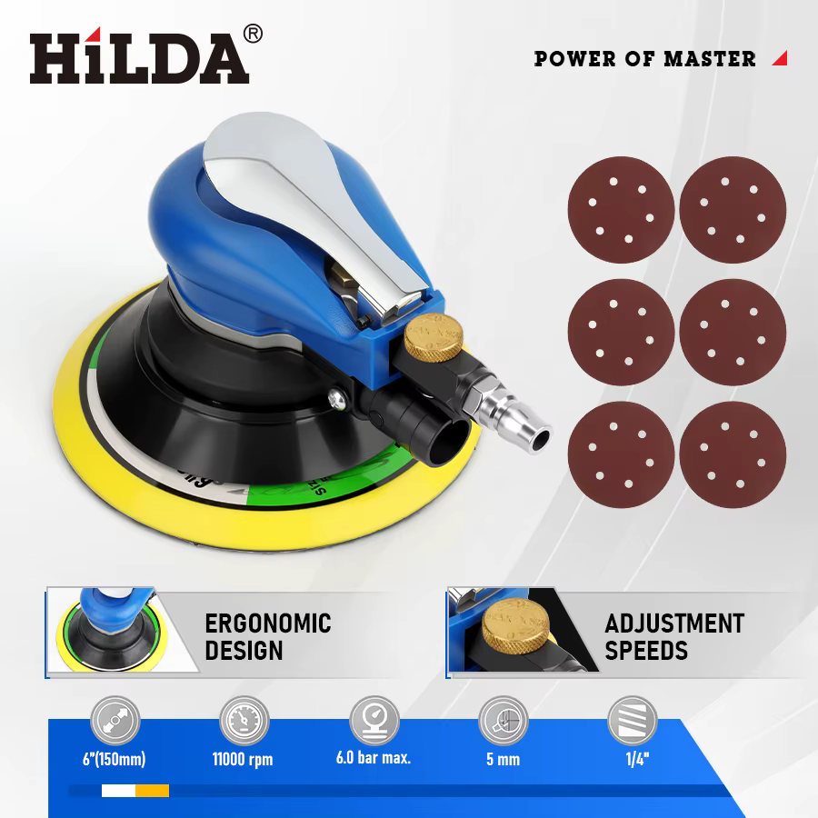 HILDA 5 pouces 150mm ponceuse orbitale à Air modèle d'extraction de poussière pour voiture métal bois cire rectifieuse outil de Performance
