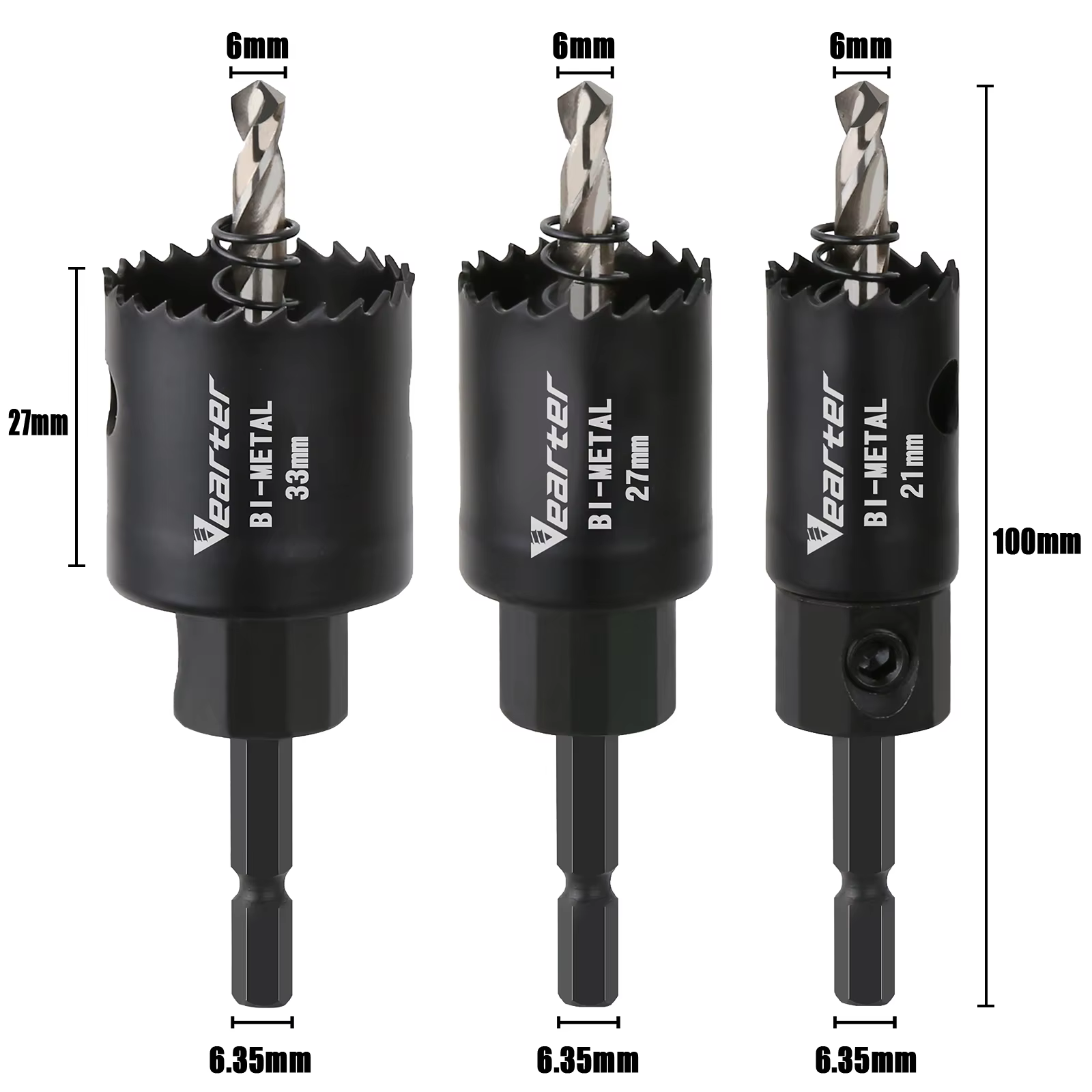 Vearter 3 pièces M42 scie cloche bimétallique HSS 21/27/33mm avec tige hexagonale de 6.35mm pour alliage d'aluminium acier inoxydable fer bois plastique