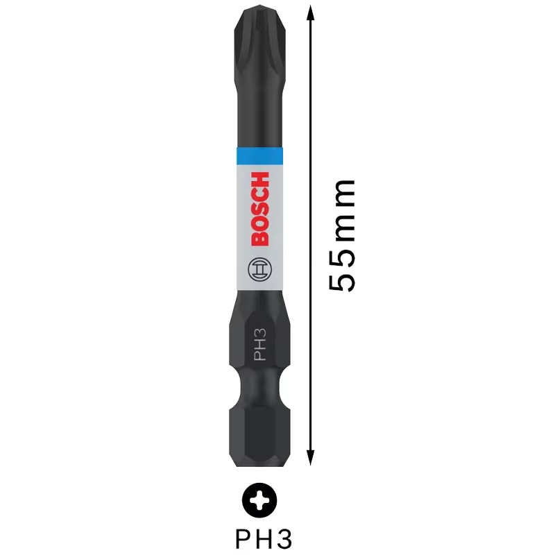 BOSCH 2608522491 PH1 PH2 PH3 55MM jeu d'embouts de vis électriques de contrôle d'impact 3 pièces accessoire d'outil d'embout de tournevis Durable de haute dureté