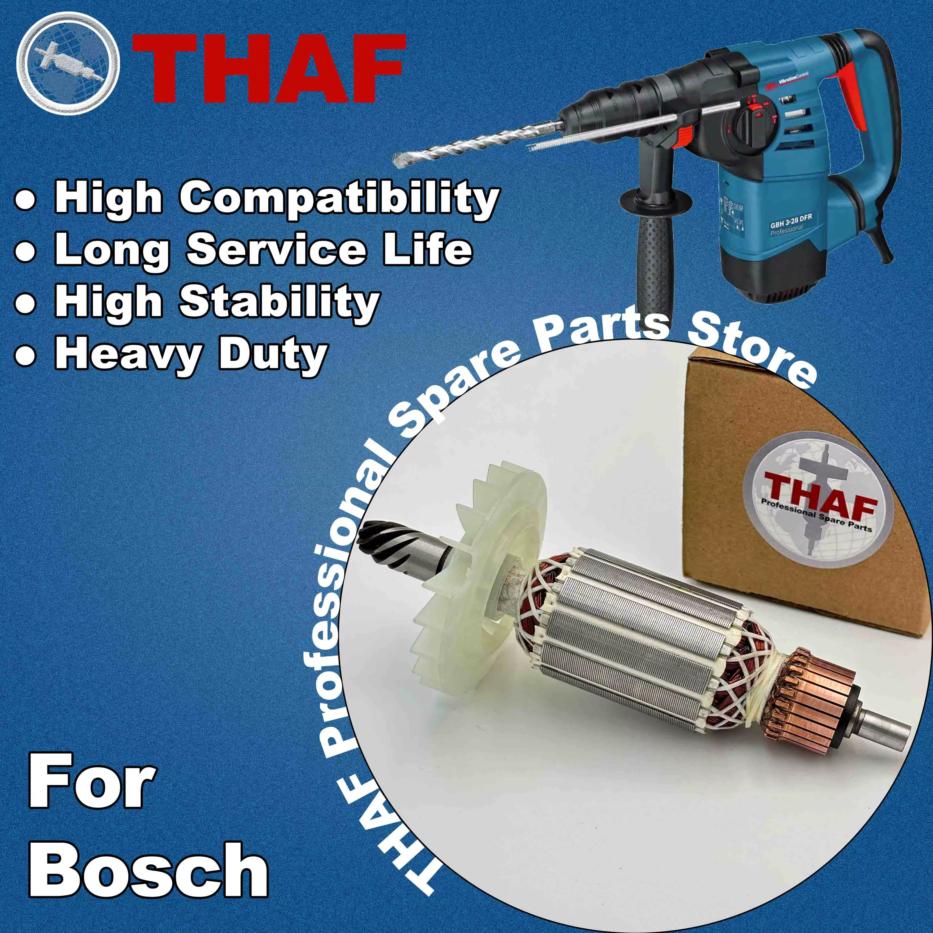 AC 220V 240V GBH3-28DRE GBH3-28DFR Induit Rotor pour BOSCH GBH4-28DFR GBH 3000 Marteau Perforateur Pièces de rechange