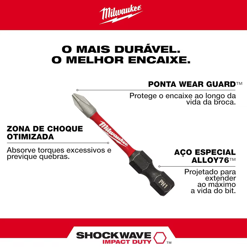 Embouts d'impact Milwaukee PH2 2" (50 mm) – Lot de 15 – Shock Wave 50X LIFE avec boîte en plastique transparente – 48-32-5004