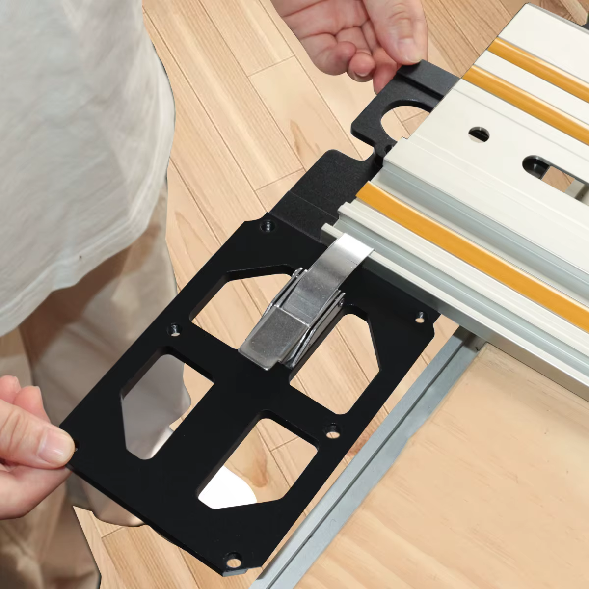 Arrêt d'angle de rail de guidage de scie circulaire carrée de scie sur rail avec support de bord, 90 °   Angle droit, compatible avec Festool et Makita