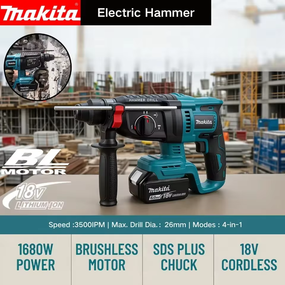 Makita Perceuse à percussion électrique sans fil multifonctionnelle 26MM
