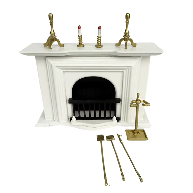 Pelle, bougeoir, support : mini ensemble d'outils de cheminée de 8 pièces pour exposition de maison de poupée