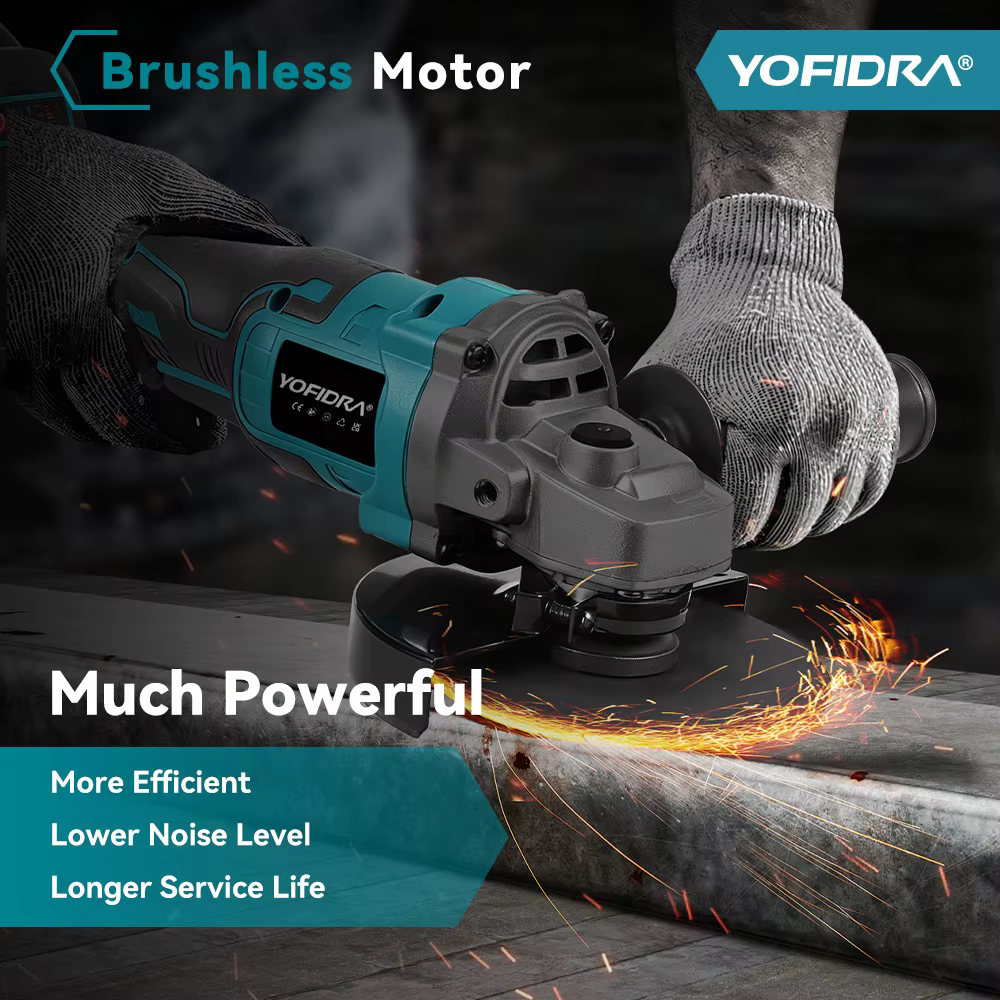 YOFIDRA 125mm meuleuse d'angle sans brosse 3 vitesses sans fil métal bois meulage polissage outil de coupe pour Makita 21V batterie broche