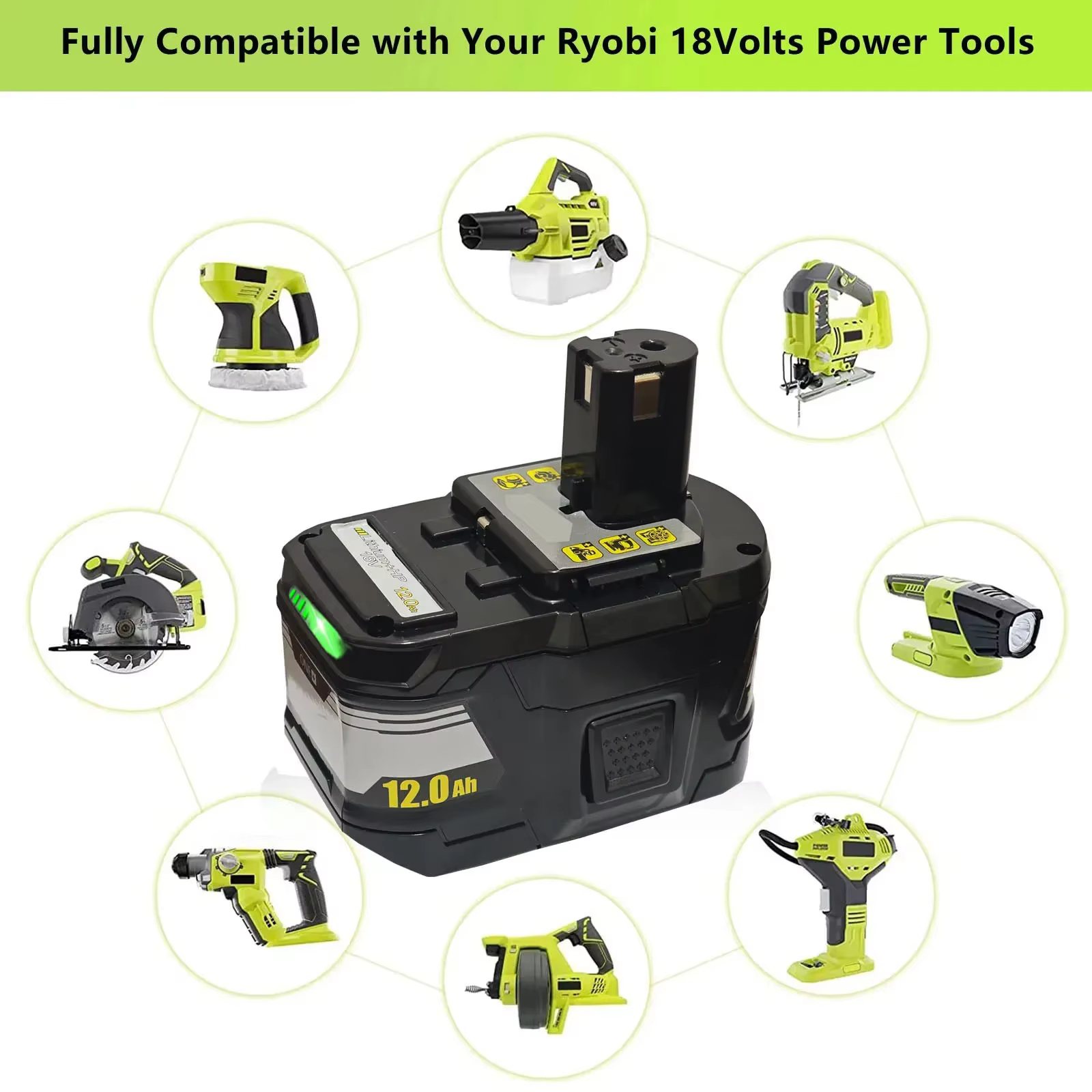 Nouvelle batterie haute performance RYOBI 18V 12.0Ah-15C l-ion adaptée à tous les outils électriques de la série P108 RB18L50