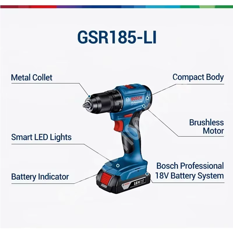 BOSCH GSR 185-LI perceuse sans fil tournevis pour métal bois mur 18V professionnel moteur sans brosse outil électrique GSR185-LI