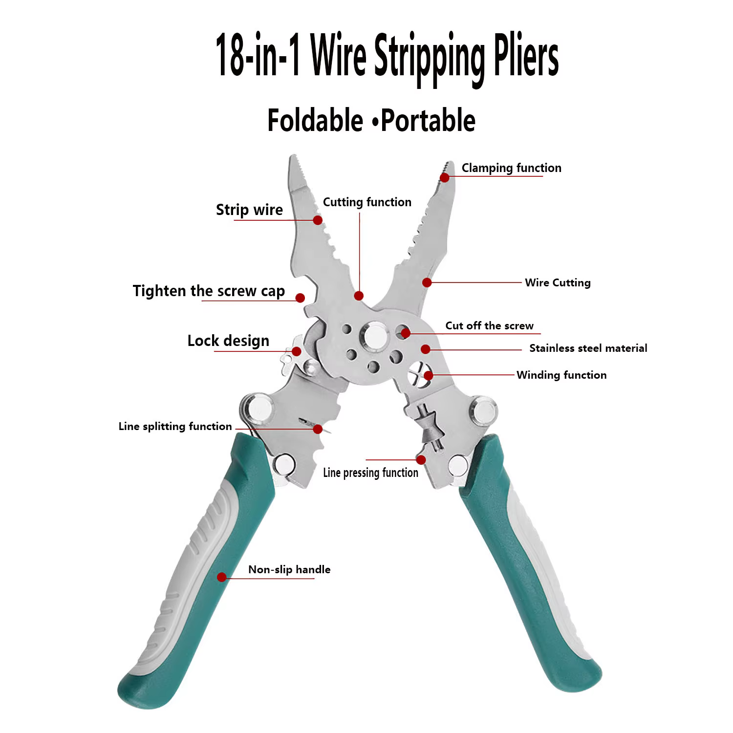 Pince à dénuder et à sertir pliable 18-en-1