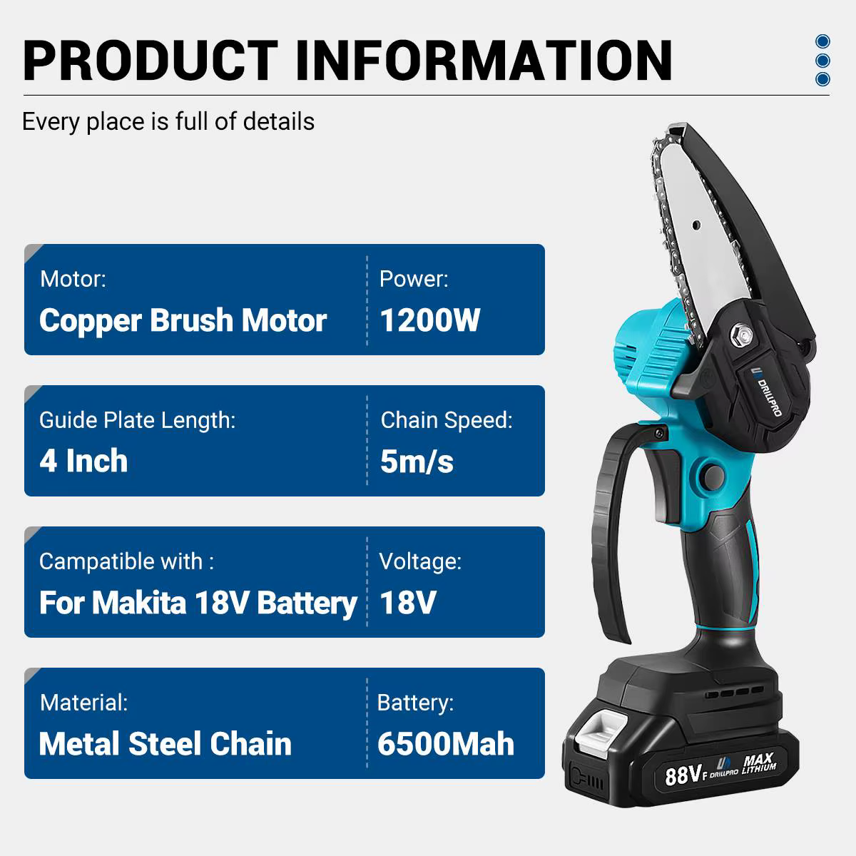 Drillpro 4 pouces 1200W tronçonneuse électrique sans fil Mini