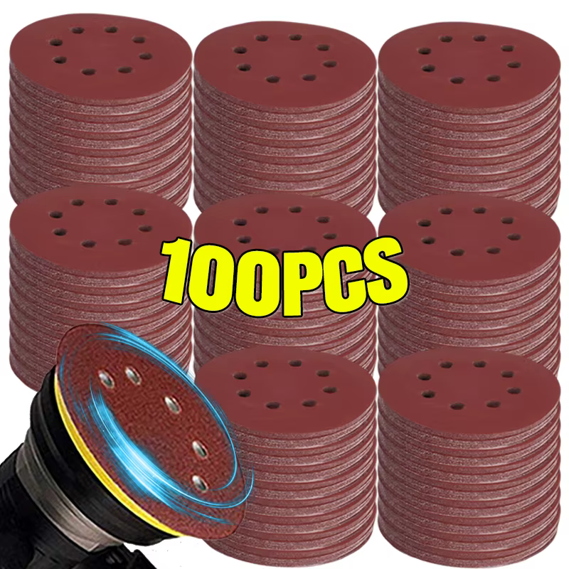 100 pièces disques abrasifs 8 trous crochet et boucle papier de verre adhésif 125mm 80 ~ 3000 grains pour ponceuse orbitale aléatoire feuilles abrasives outils