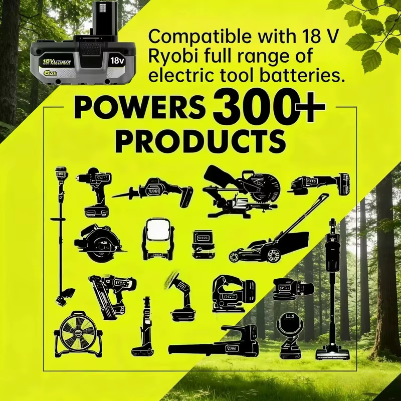 Nouvelle batterie au lithium puissante RYOBI 18V 6.0Ah 8.0Ah P104 P105 P107 P108 P109 à faible autodécharge, compatible avec tous les outils 18V
