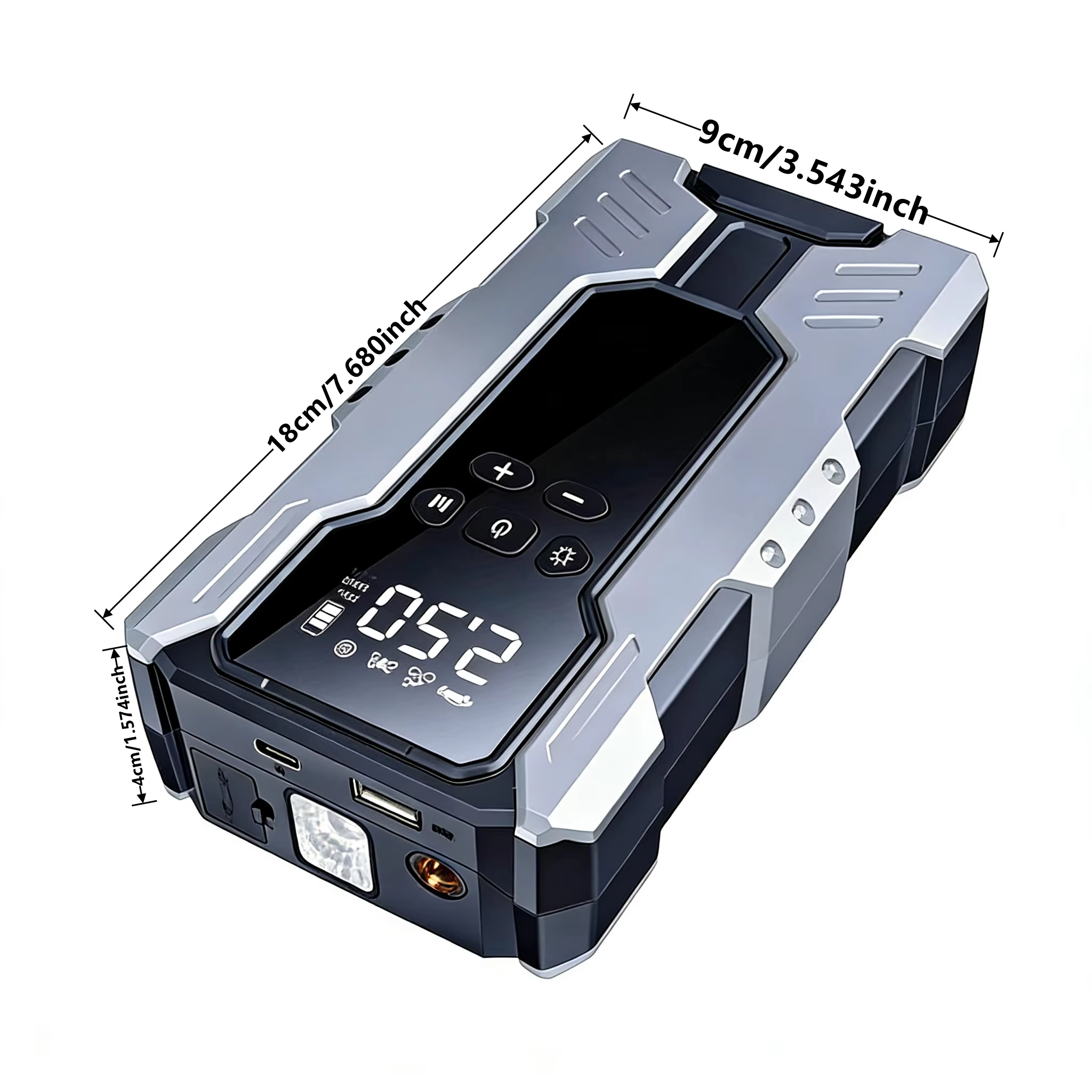 Démarreur de batterie de voiture portable multifonctionnel 7-en-1 avec pompe à air