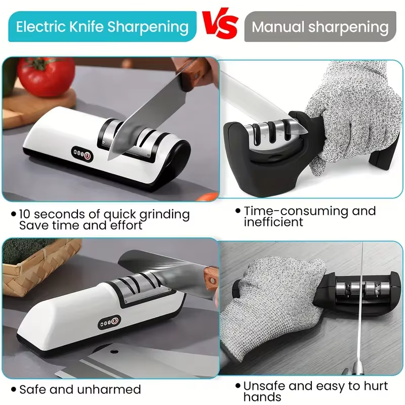 Aiguiseur de couteaux électrique multifonctionnel antidérapant, aiguiseur de couteaux professionnel automatique de petite taille, outils d'affûtage rapide pour la cuisine