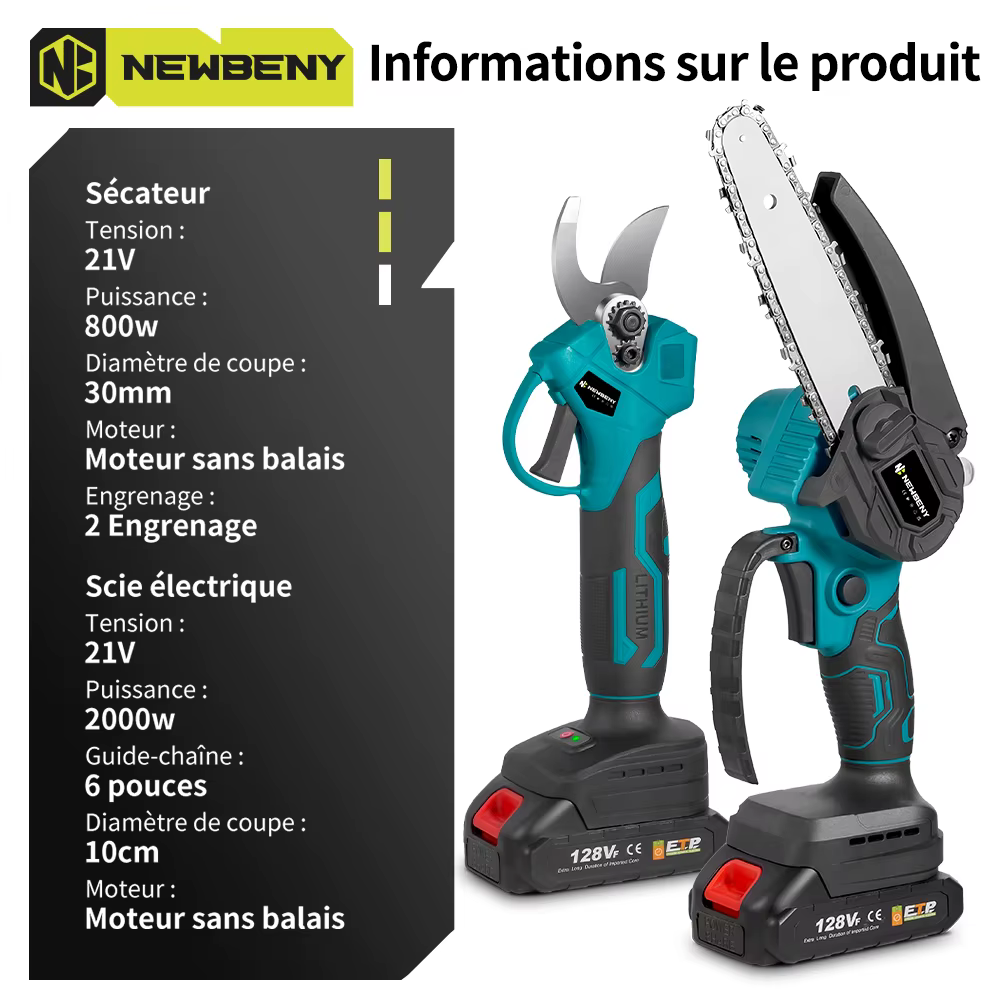 NEWBENY – scie électrique sans balais de 6 pouces + cisailles électriques de 30mm