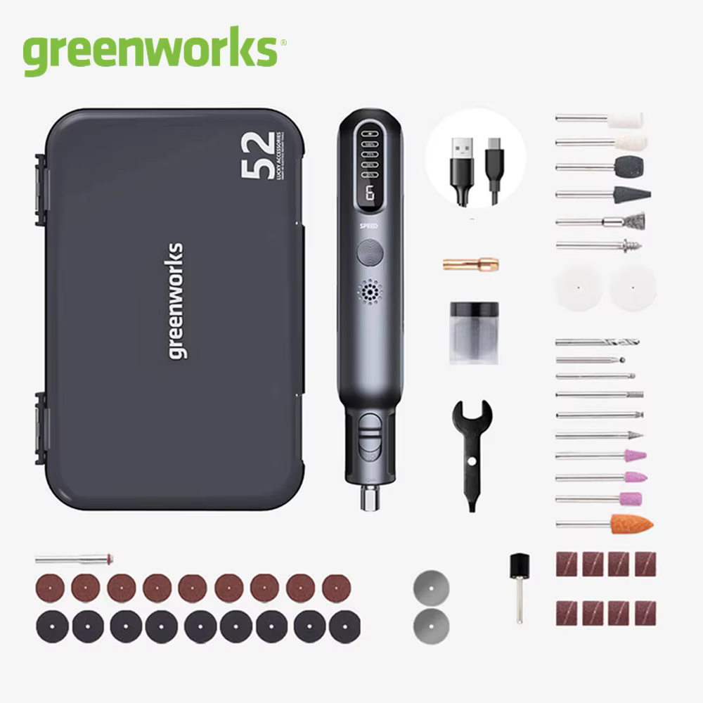 Greenworks 8V Mini meuleuse 52 pièces 80W meulage électrique gravure sans fil vitesse Variable batterie au Lithium outils électriques chargeur USB