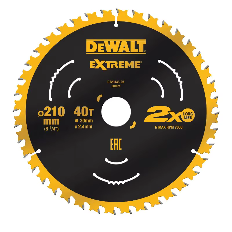DEWALT DT20433 Lame de scie circulaire Extreme 210 mm 40 T - Carbide C3