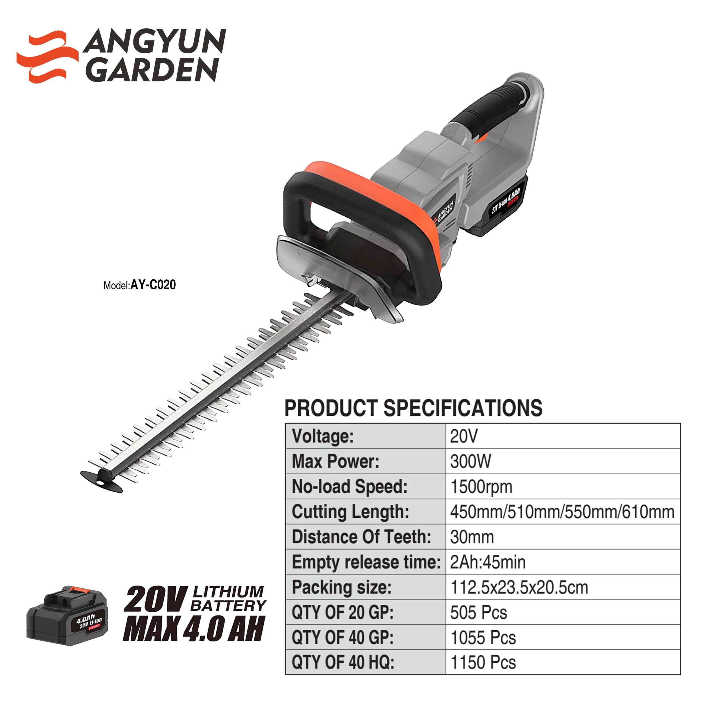 Nouvelle tondeuse à haies sans fil 20V avec lame double action de 22 pouces
