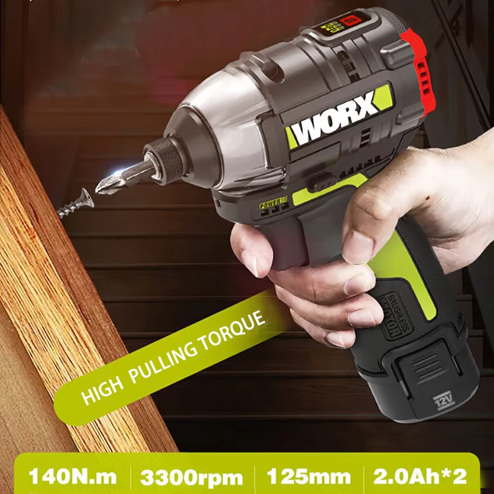 WORX tournevis à percussion sans fil WU132 140Nm 12V 3300 tr/min moteur sans brosse ajuster couple entretien outils électriques perceuse électrique