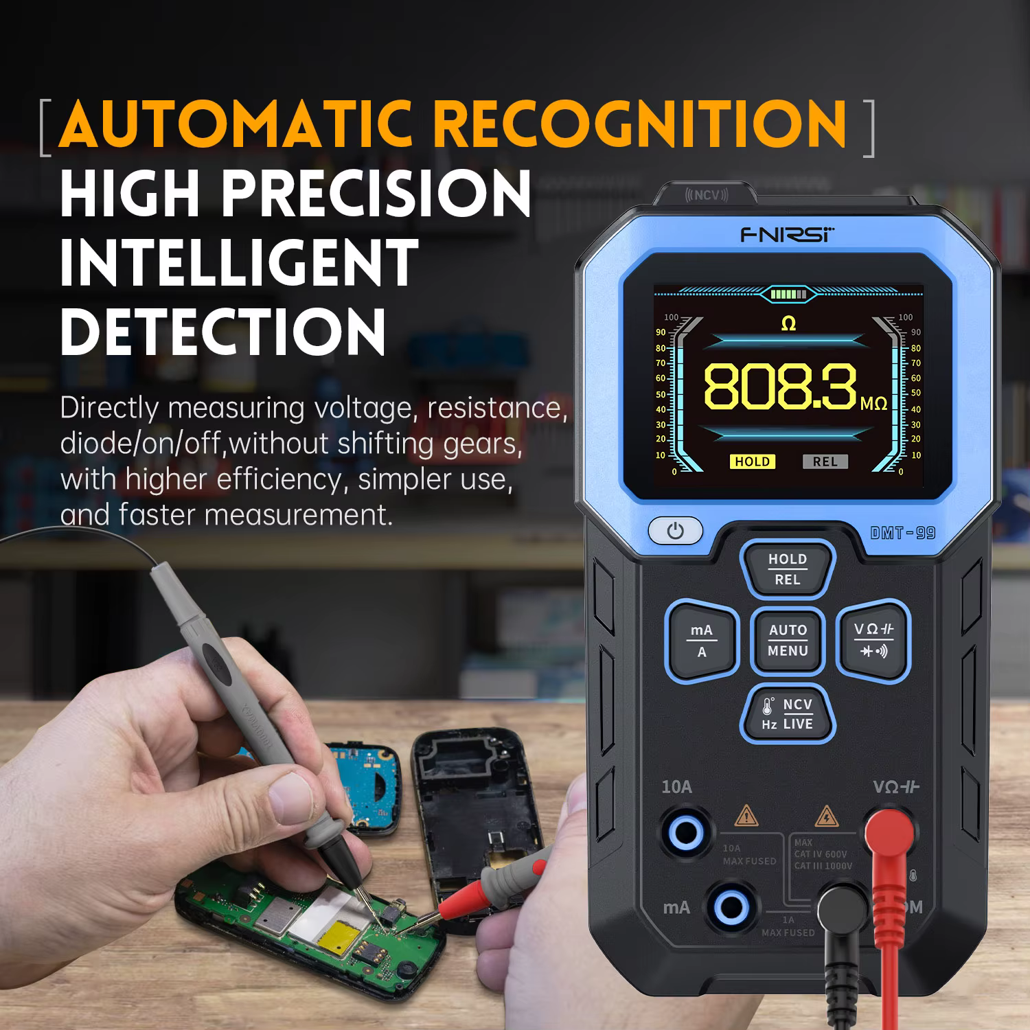 FNIRSI DMT-99 Numérique DMM 9999 Comptes Intelligent Professionnel Testeur 1000V 10A True RMS Auto Range AC DC Ohm Hz puzzles itance