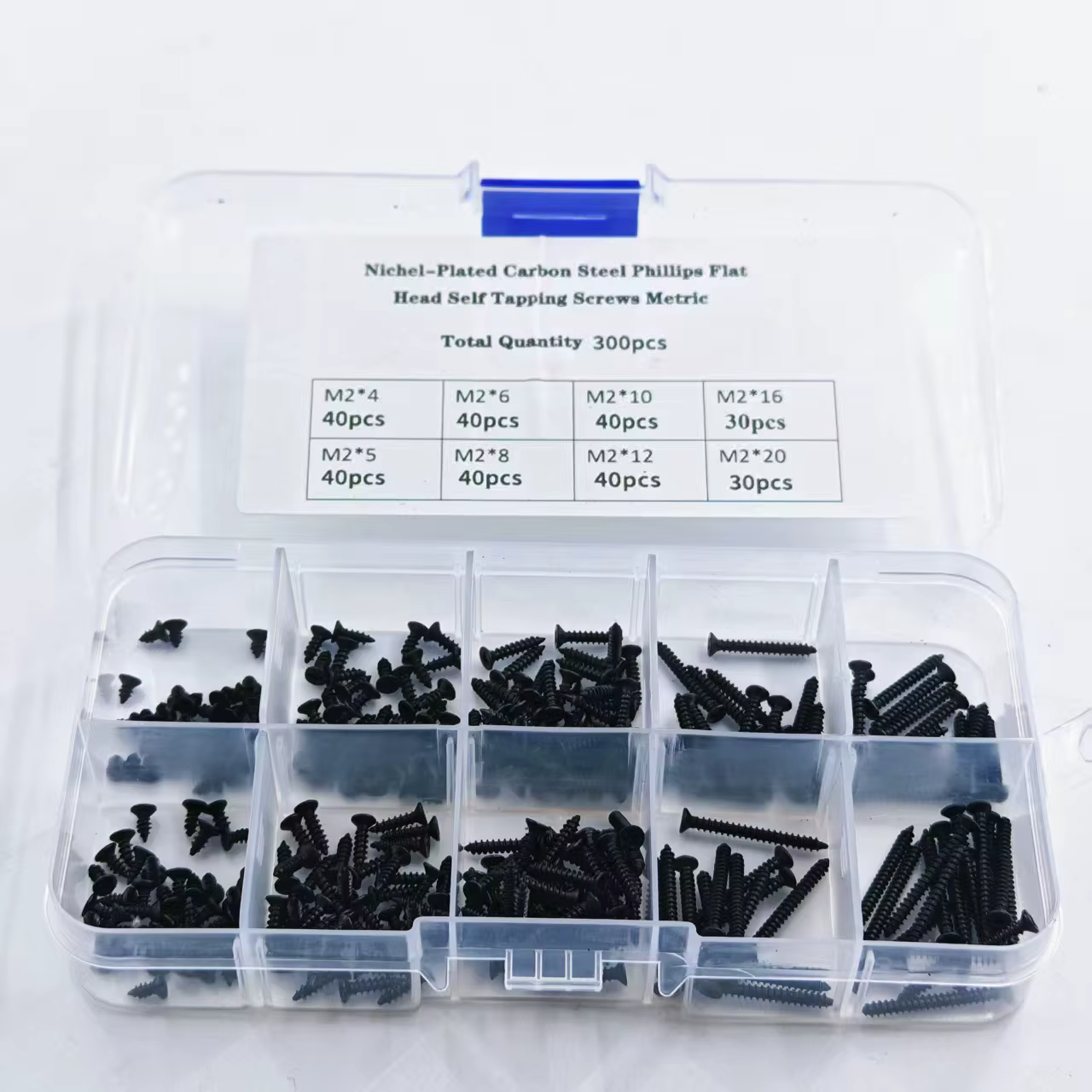Jeu de vis autotaraudeuses M2 de 300 pièces en différentes tailles et styles - assemblage d'appareils comprenant des boîtes de rangement pratiques