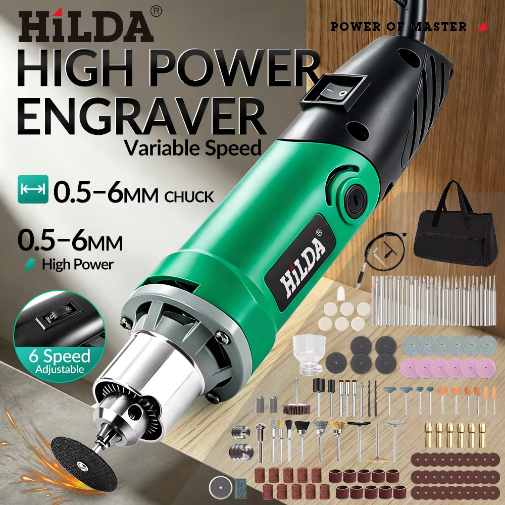 HILDA 500W vert graveur perceuse électrique 6 positions vitesse Variable haute puissance travail du bois outils rotatifs ensemble meuleuse polissage