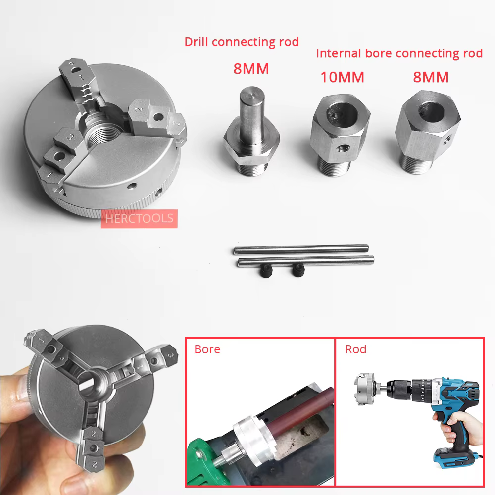 Mini mandrin à trois mâchoires de 50mm pour meuleuse d'établi de tour, perceuse électrique en alliage d'aluminium, mandrin de tournage à centrage automatique pour le travail du bois