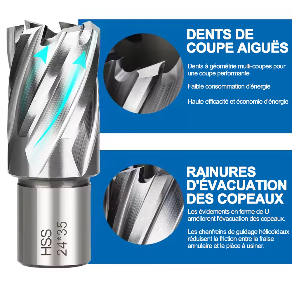 CMCP 1 pièce Foret annulaire 6-60mm HSS à queue Weldon