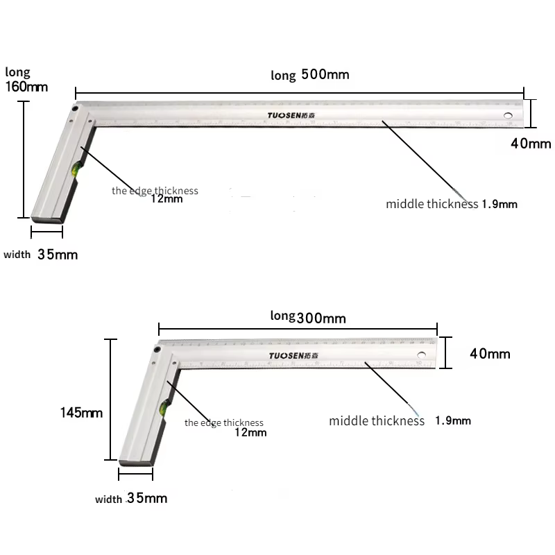 Règle d'angle pour le travail du bois, carré à 90 degrés, 300mm 500mm, carré multifonctionnel en alliage d'aluminium pour la décoration et le renfort, 1 pièce