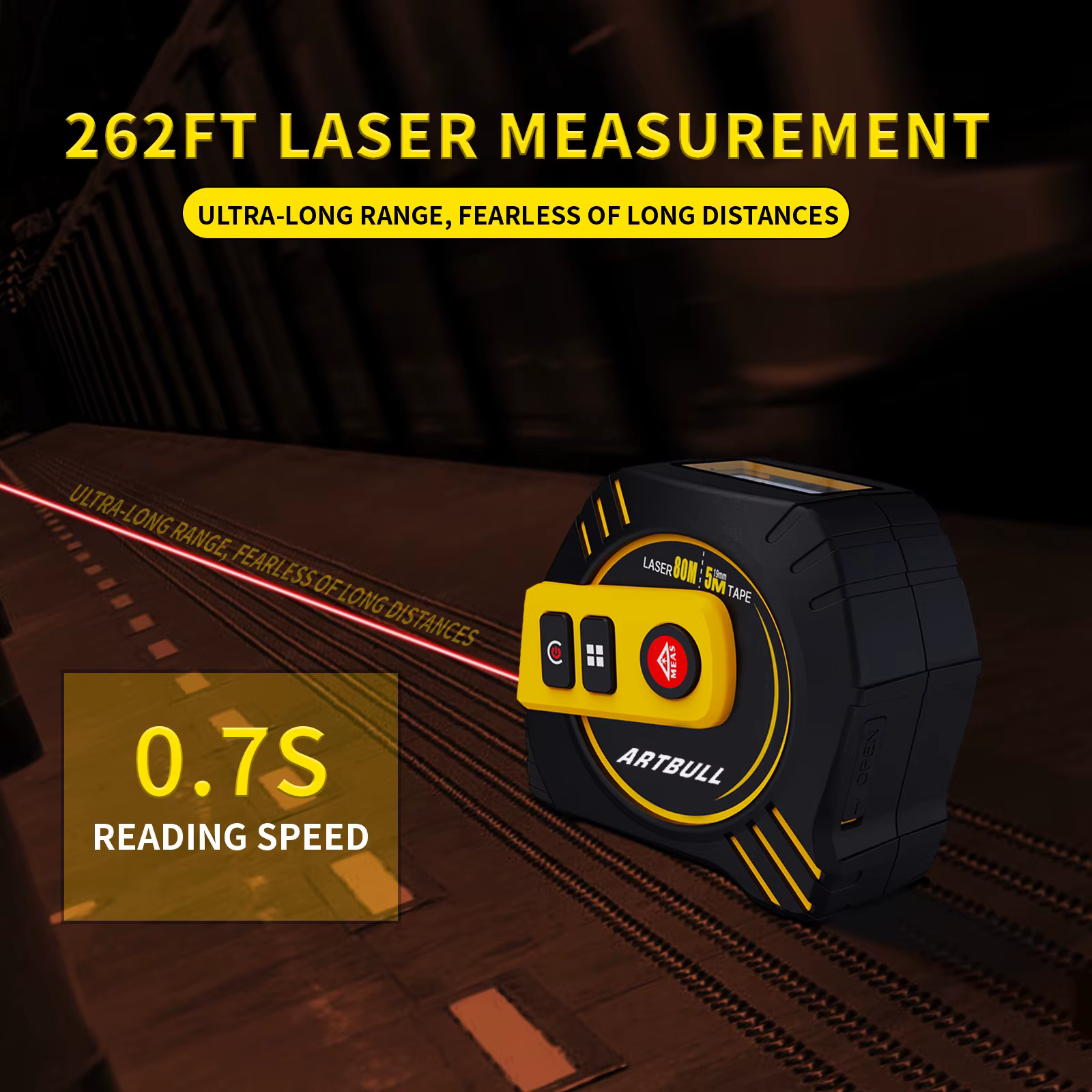 Télémètre laser rechargeable multifonction 2-en-1 80m avec ruban de mesure 5m et écran LCD rétroéclairé