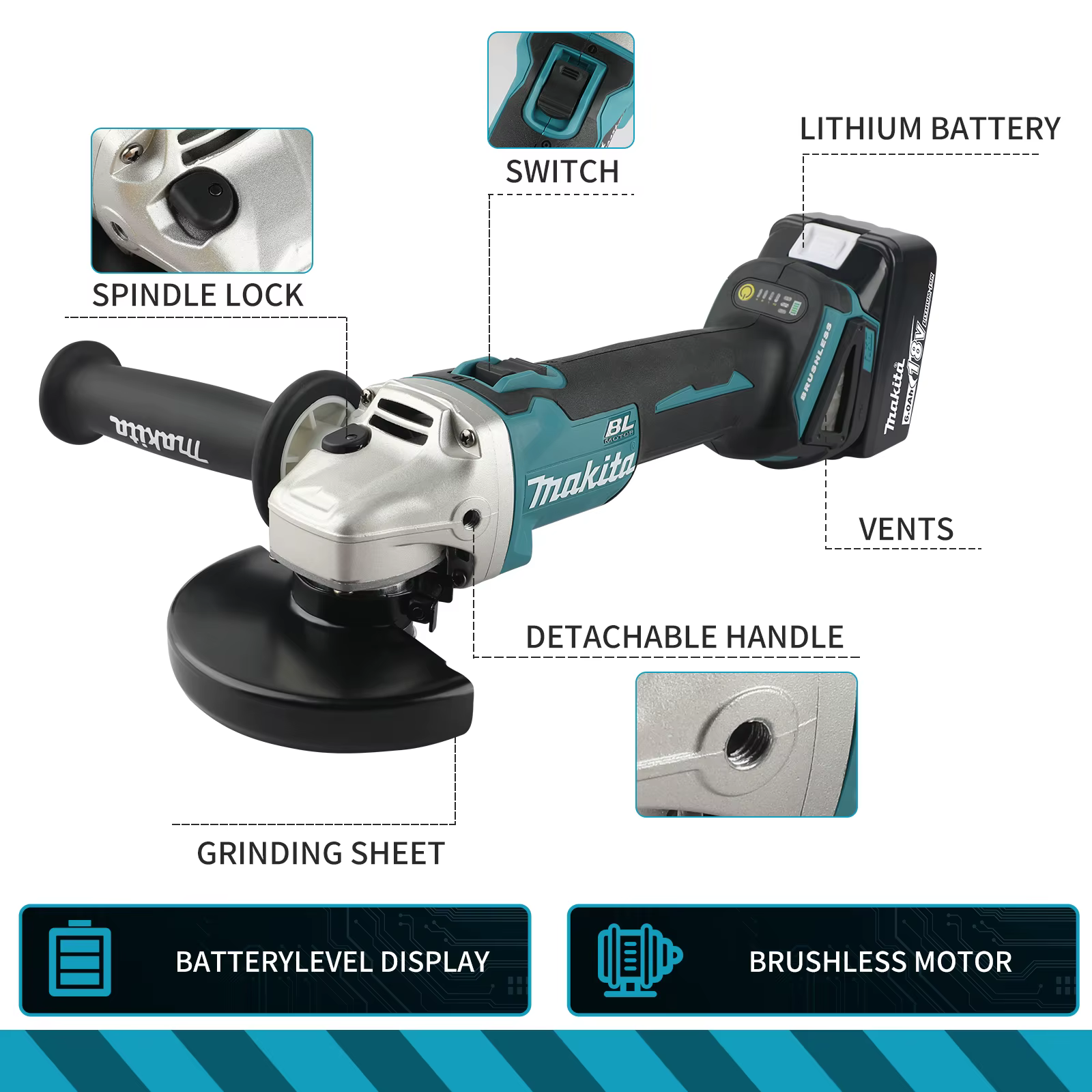 Meuleuse d'angle électrique Makita DGA506 18V 125mm 2026