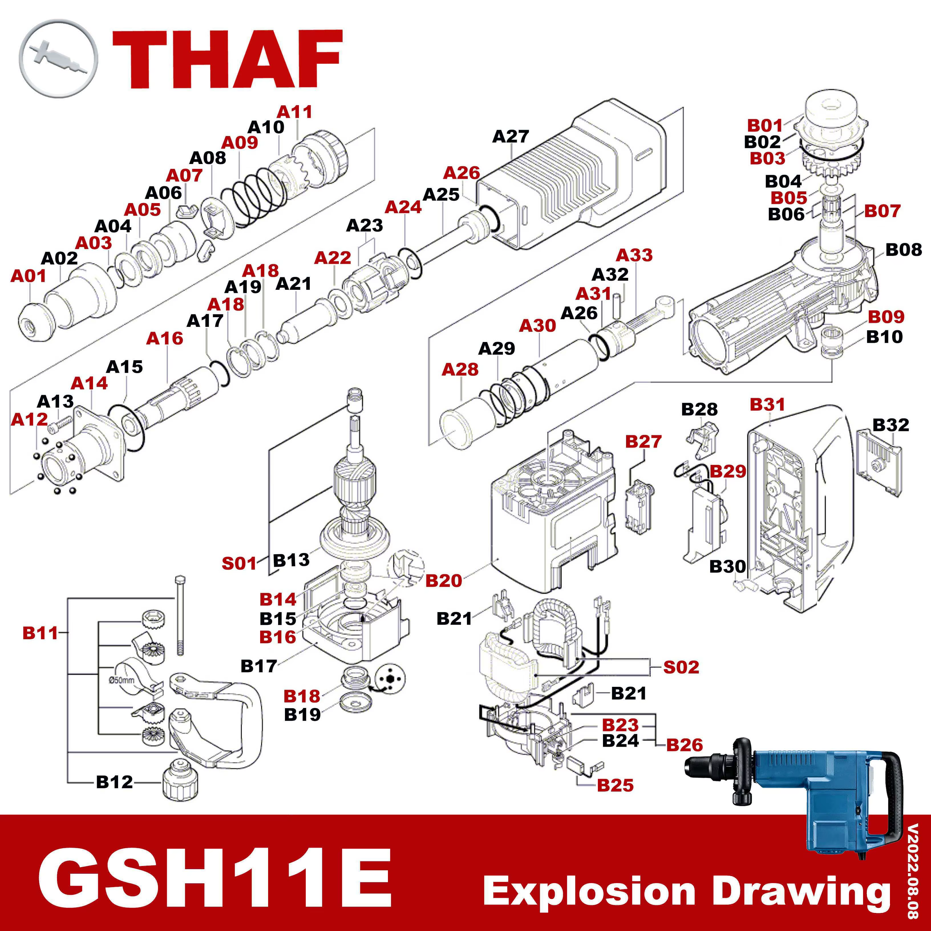 Porte-Outil Remplacement Pièces de rechange pour BOSCH Marteau A Percussion GSH11E A16