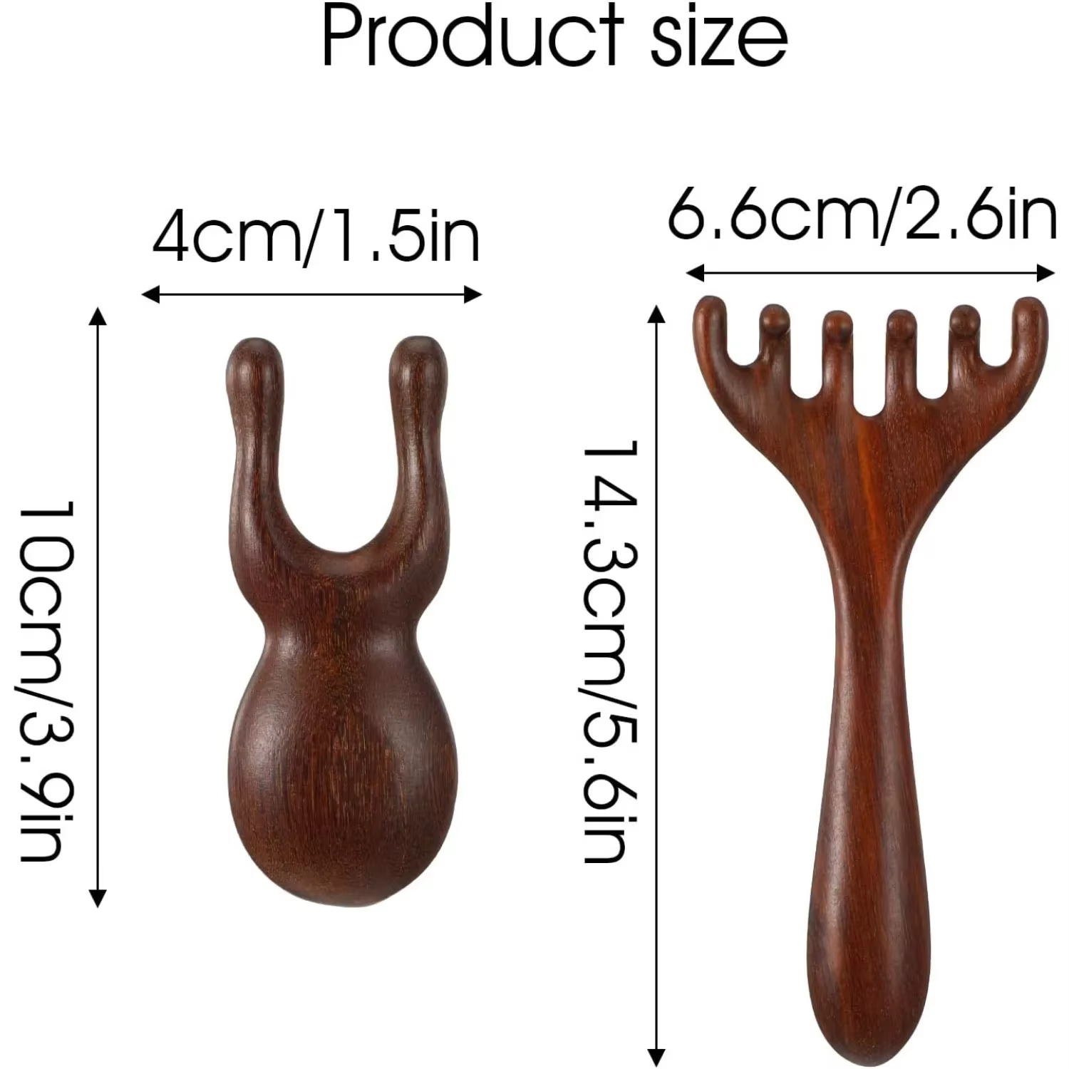 Outils de massage en bois 2 pièces : Outil facial Gua Sha, Peigne de massage du cuir chevelu en bois de santal, Nettoyeur de nez, Outil de massage facial en bois pour les yeux