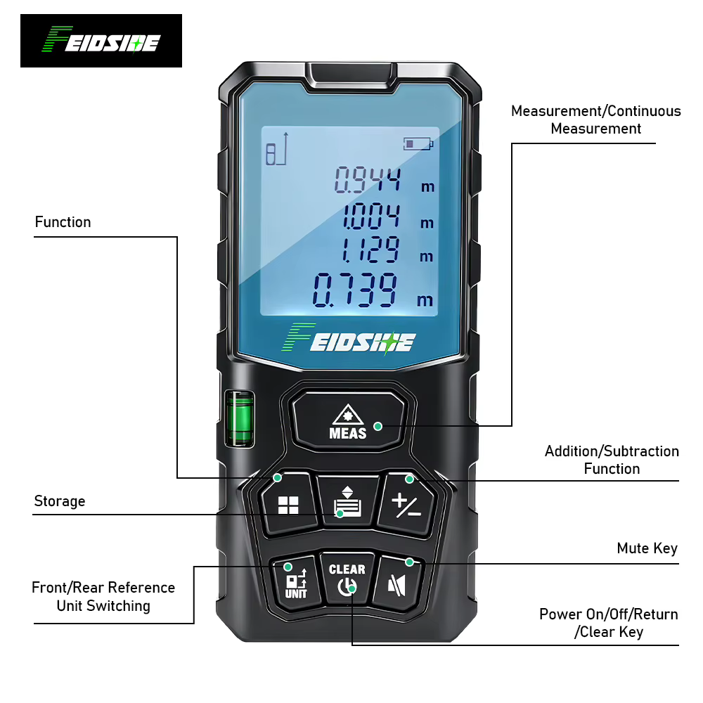FEIDSIDE Télémètre laser multifonctionnel à lumière rouge 50M & 120M avec grand écran LCD