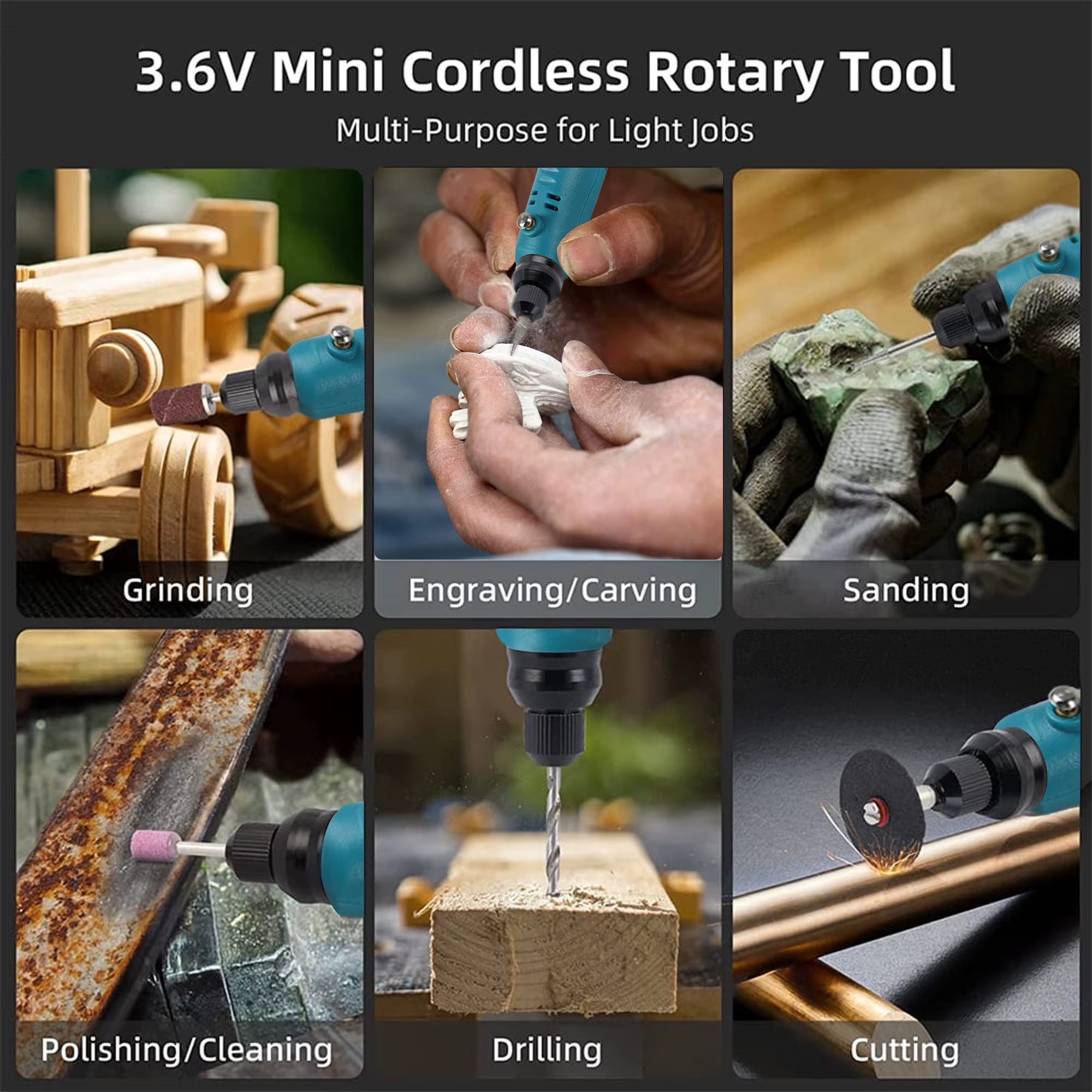 Graveur électrique sans fil 3.6V, mini perceuse meuleuse avec outils distants pour accessoires rectifieuse bricolage