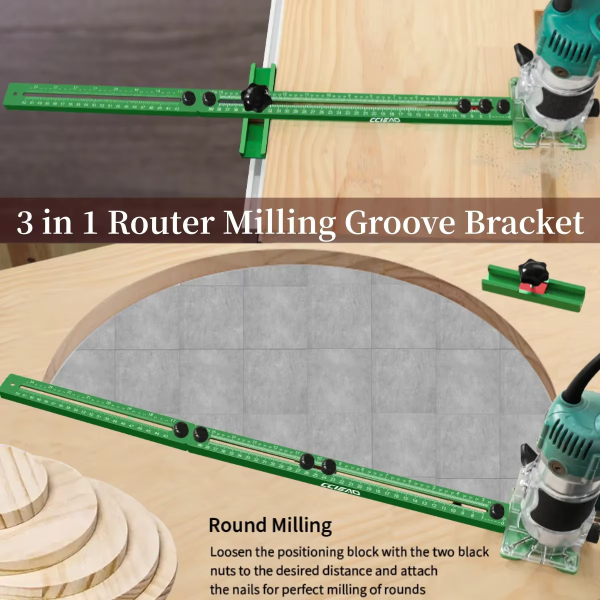 Kit de guides de coupe circulaire réglables pour défonceuse à bois