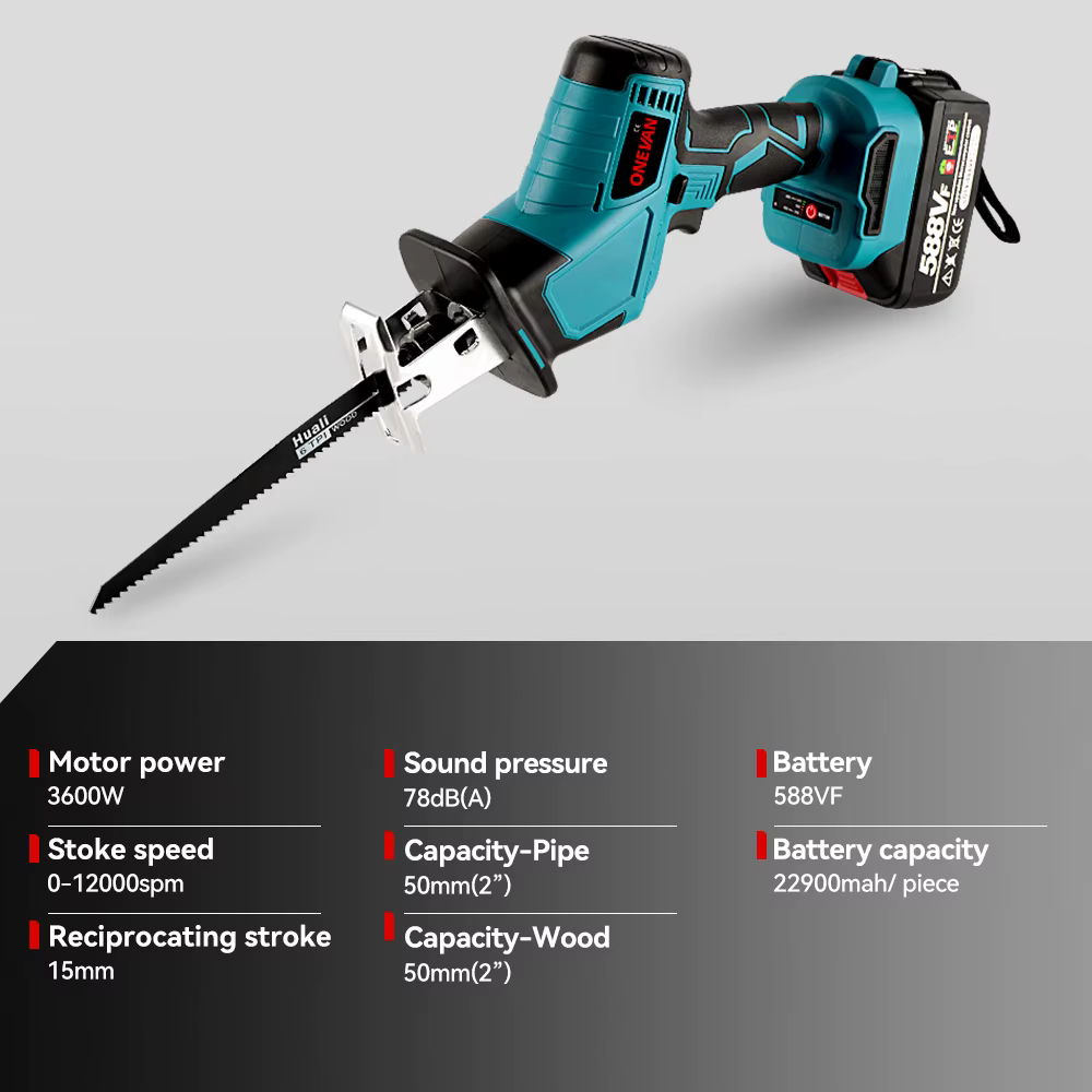 ONEVAN 3600W scie alternative électrique sans brosse batterie tronçonneuse Variable métal bois outil de coupe pour