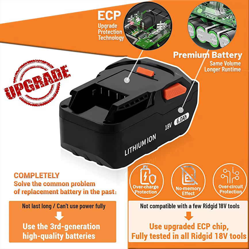 Batterie Lithium-Ion 18V 6,0 ah pour AEG, pour outil électrique sans fil, série RIDGID R840087 R840085 L1815R L1850R L1830R R840083