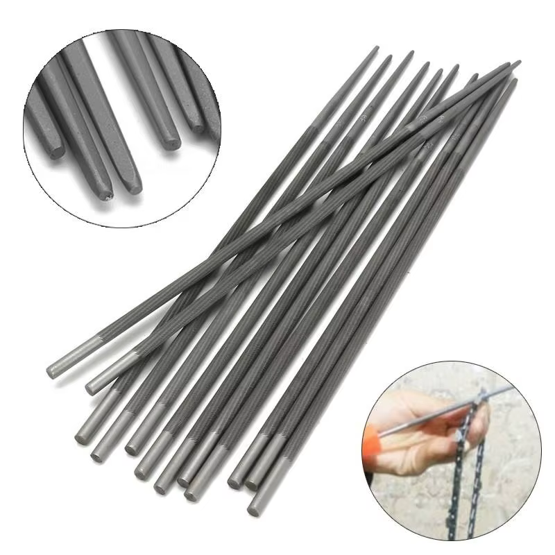 12 pièces limes rondes de tronçonneuse 4.0mm/4.8mm/5.2mm/5.5mm 5/32 "3/16" 13/64 "7/32" pour affûter l'affûteur de scie à chaîne généralement 25cm Len
