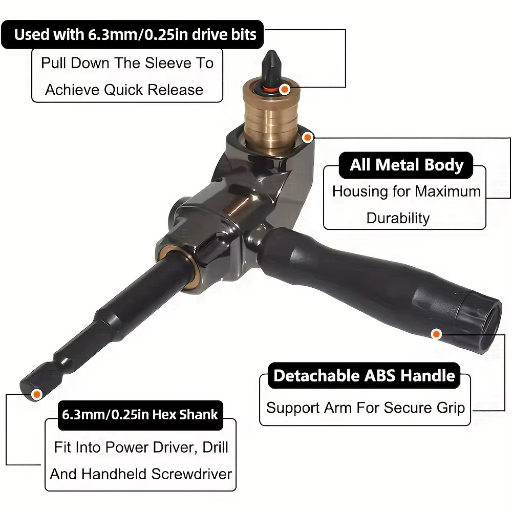 Adaptateur de perceuse à Angle droit de 90 degrés avec tige hexagonale de 1/4 "