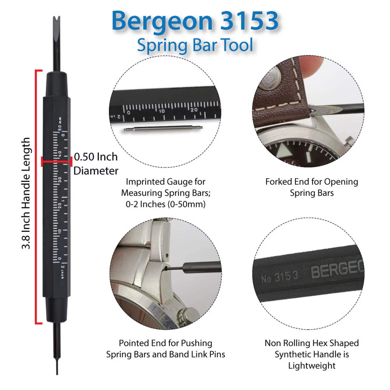 Bergeon 3153 Outil de précision pour l'installation et le retrait des barrettes à ressort des bracelets de montre