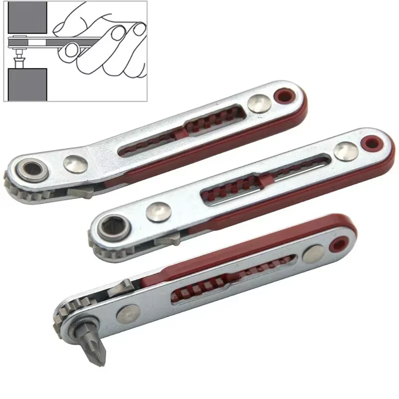 Mini tournevis plat coudé à tête plate à cliquet bidirectionnel multifonction clé