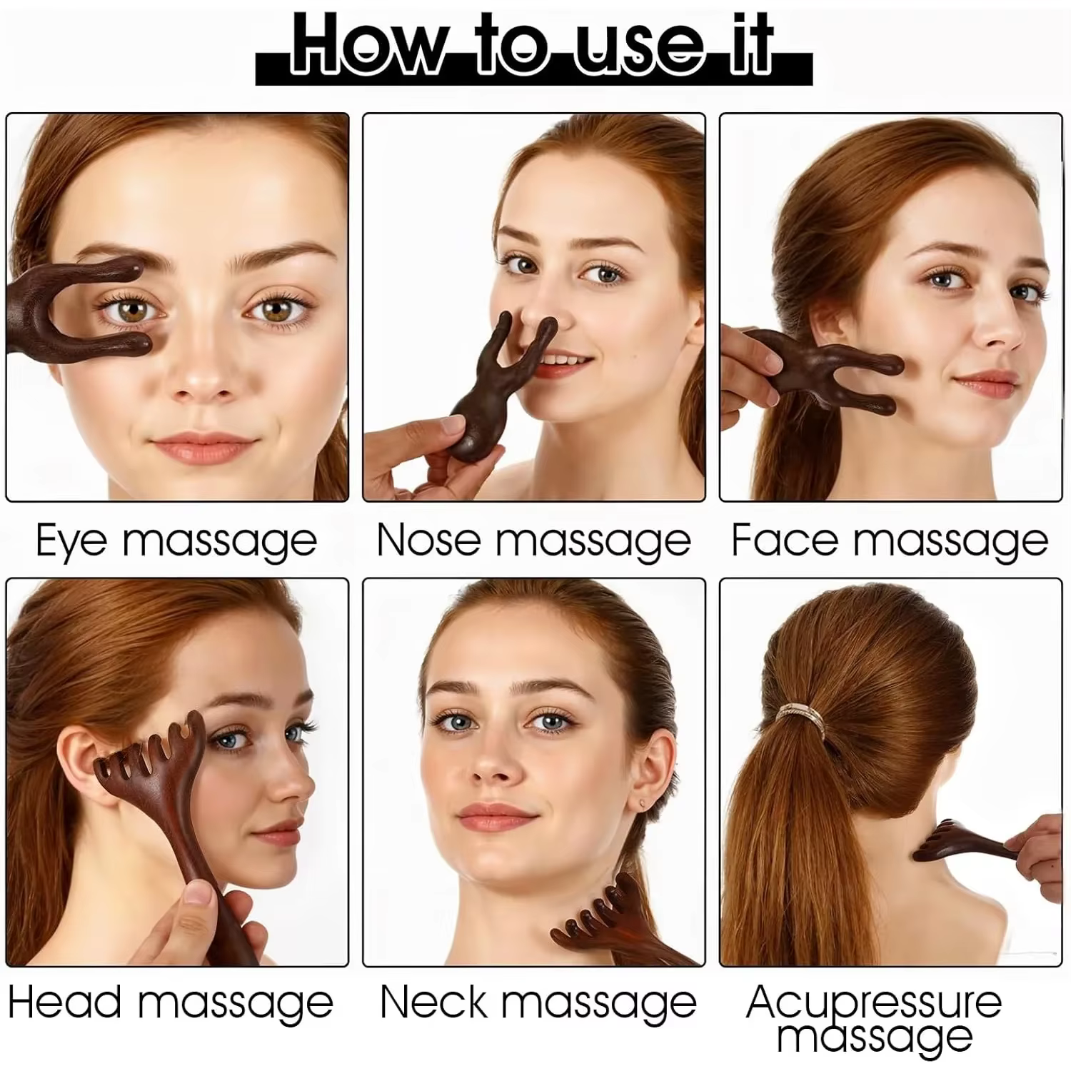 Outils de massage en bois 2 pièces : Outil facial Gua Sha, Peigne de massage du cuir chevelu en bois de santal, Nettoyeur de nez, Outil de massage facial en bois pour les yeux