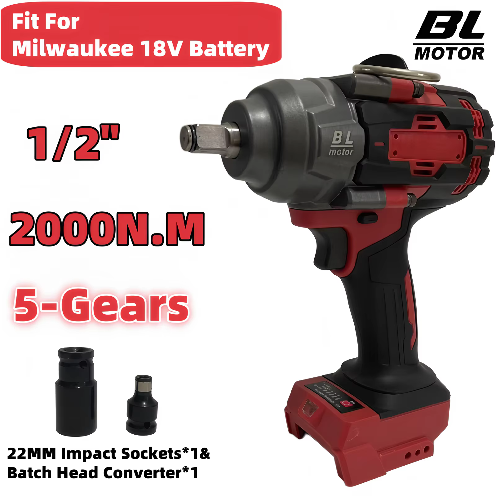 Pour Milwaukee 18V batterie 2000N.M clé à chocs sans brosse couple élevé 1/2 "conducteur d'impact électrique maison voiture réparation outils électriques