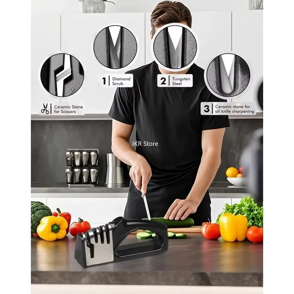 Outil d'affûtage de couteaux 4 en 1, aiguiseur de cuisine portable, base antidérapante, gadget multifonction pour accessoires de cuisine à domicile
