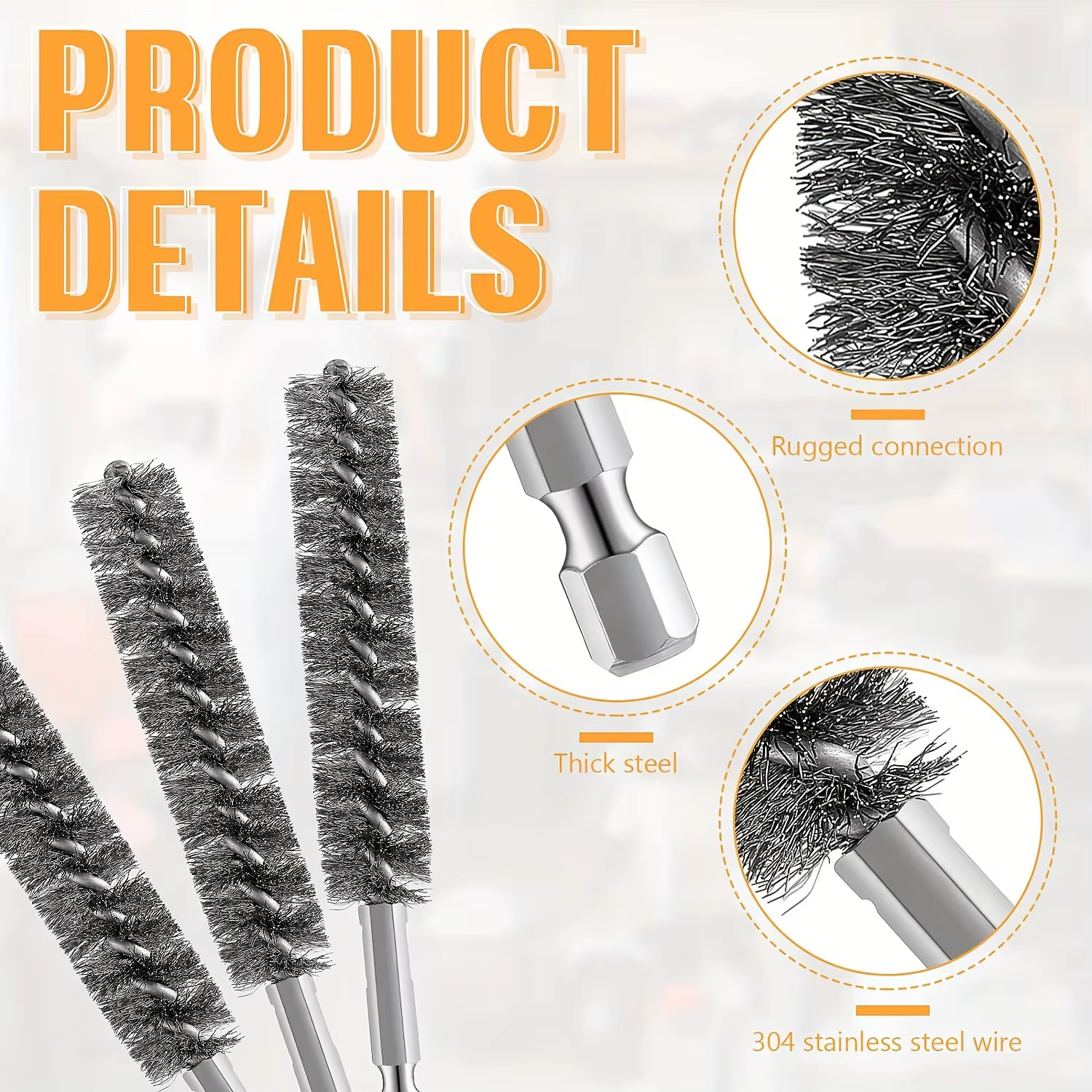 Brosse métallique en acier à tige hexagonale
