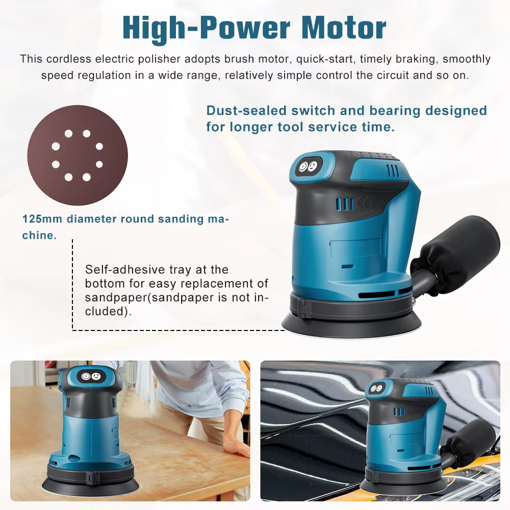 Ponceuse orbitale aléatoire sans fil 125mm pour Makita 18V batterie meuleuse à bois polissage électrique rectifieuse
