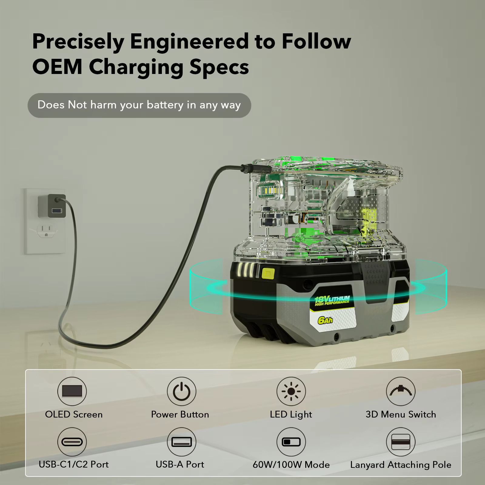 Chargeur rapide pour batterie RYOBI 18V ONE +